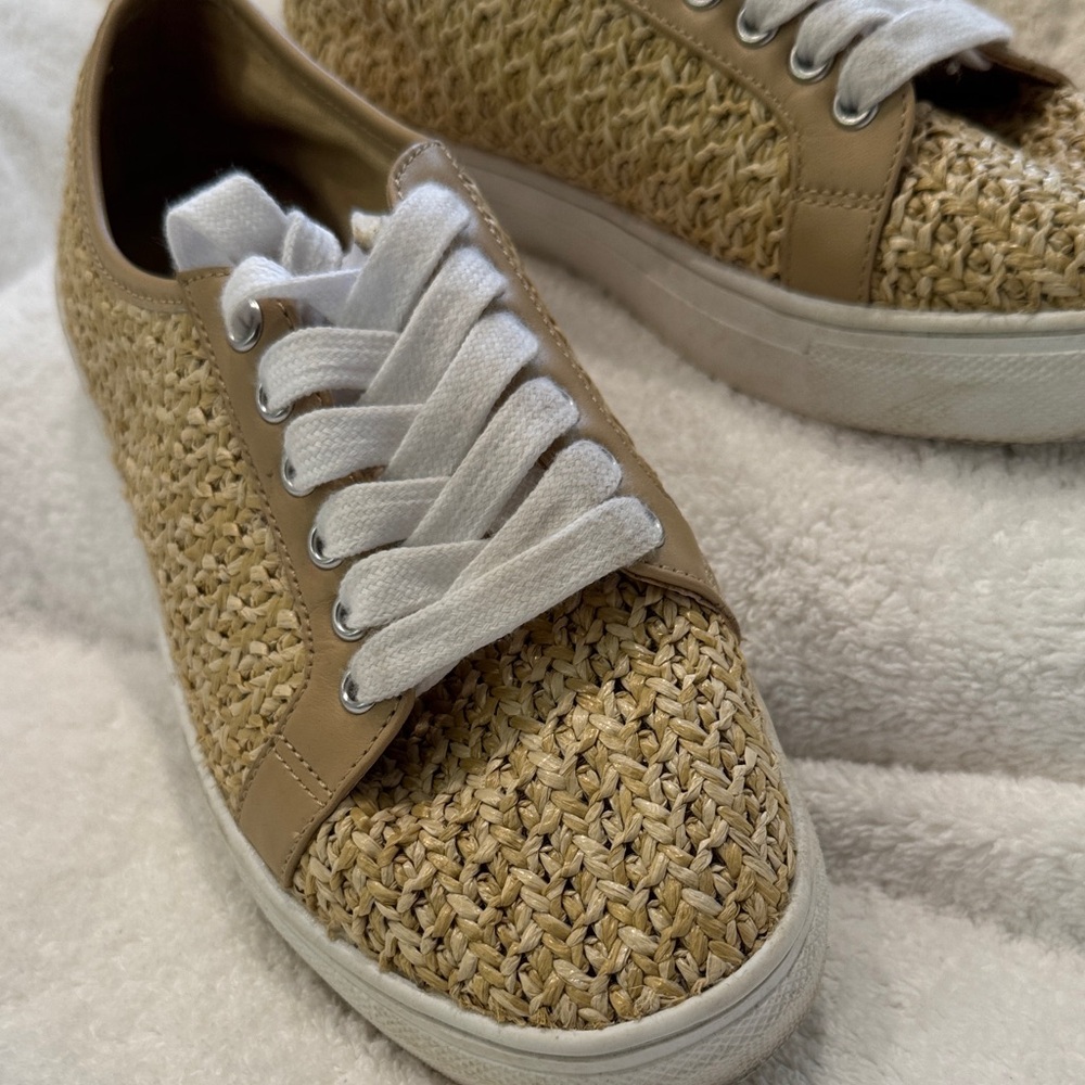 Tahari Tan and Cream Woven Sneakers
